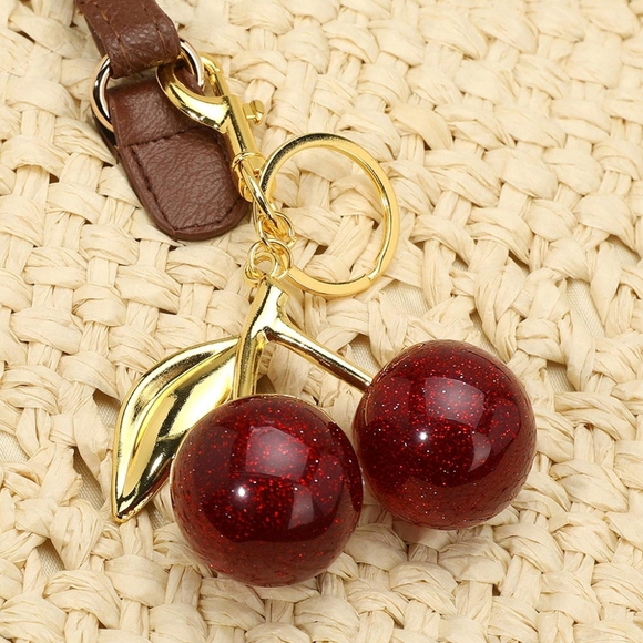 Glittered Gold Red Cherry Bag Charm / Key Chain Fashion Statement Accessory - Picture 4 of 4